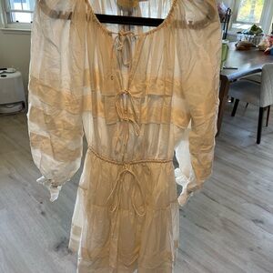 Ulla Johnson Cream Long Sleeve Dress with Tie Accents